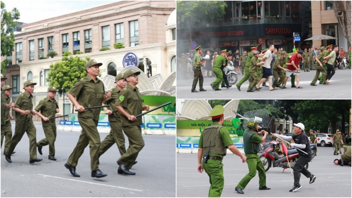 Lực lượng an ninh trật tự cơ sở diễn tập phối hợp khống chế đối tượng gây rối